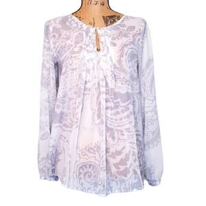 CAbi Boho Pintuck Pleated Front & Back Sheer Paisley Chiffon Blouse Size XS